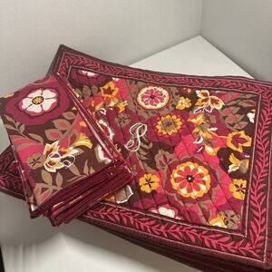 Vera Bradley Carnaby Placemats & Napkins Set of 12 Floral Quilted MONOGRAMMED P